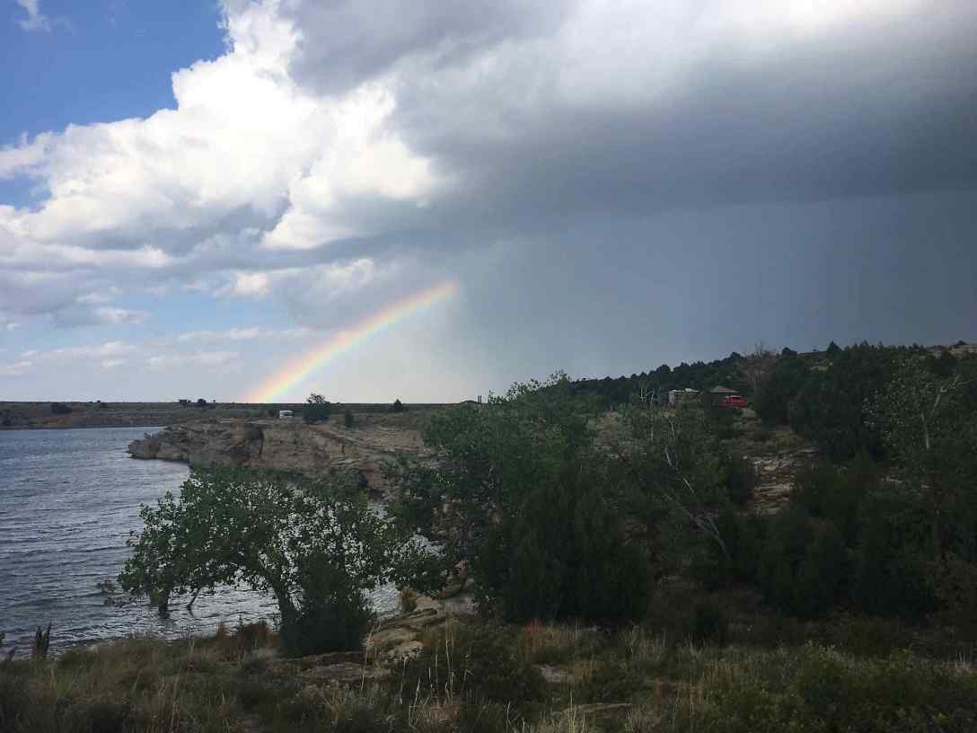rainbow & rainstorm over clayton lake