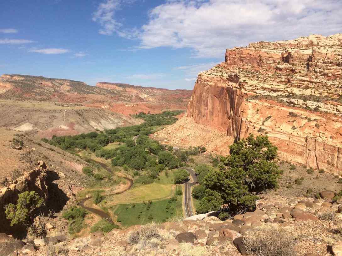 View of Fruita from overlook trail via Cohab Canyon at Capitol Reef