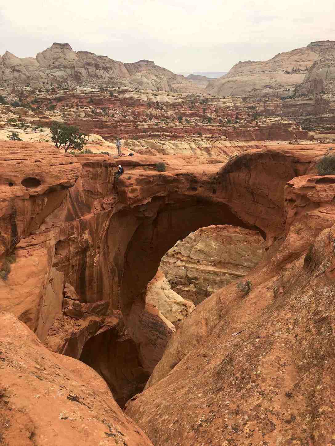 Rappelling the Cassidy Arch trail at Capitol Reef National Park