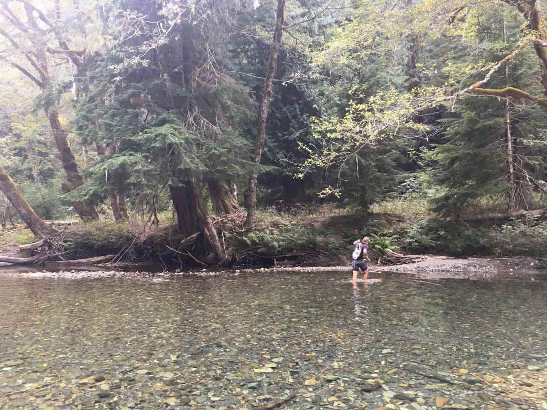 Crossing the frigid Ohanapecosh River in Mt Ranier National Park