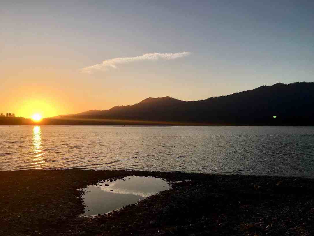 September Sunset over Lake Quinault Olympic national forest park Washington