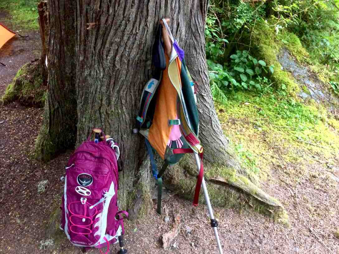 His Cotapaxi backpack my Osprey daypack