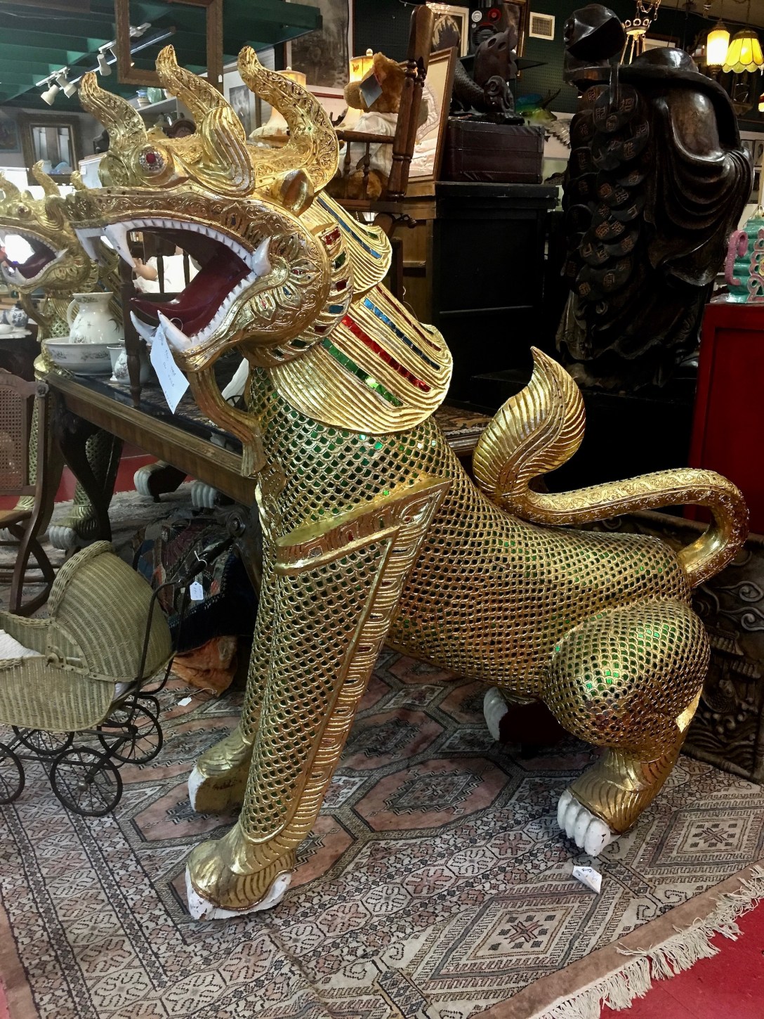 Chinese dragon dog sculptures at Antique Emporium in Reddick, Florida