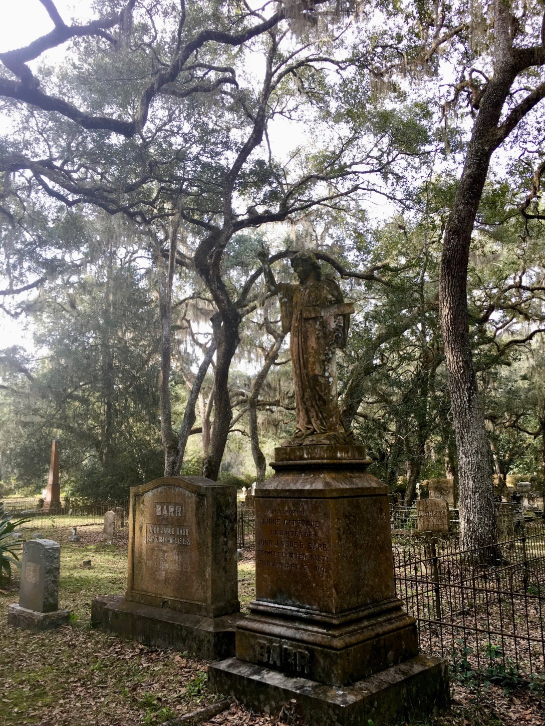 19th Century Angel Monument in Historic cemetery in Micanopy, Florida
