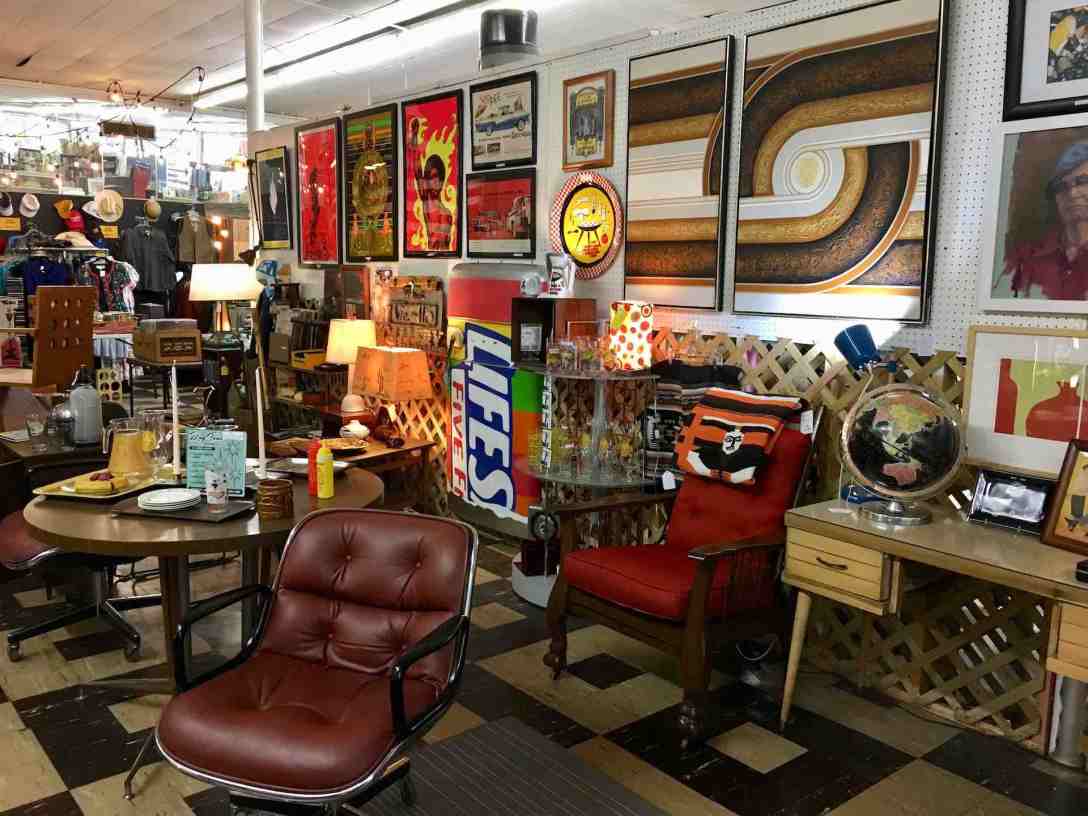 Mid century furniture and posters at 8th Avenue Antique Mall in Nashville