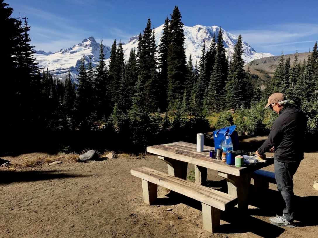 Incredible view of Mount Rainier from our picnic table at Sunrise
