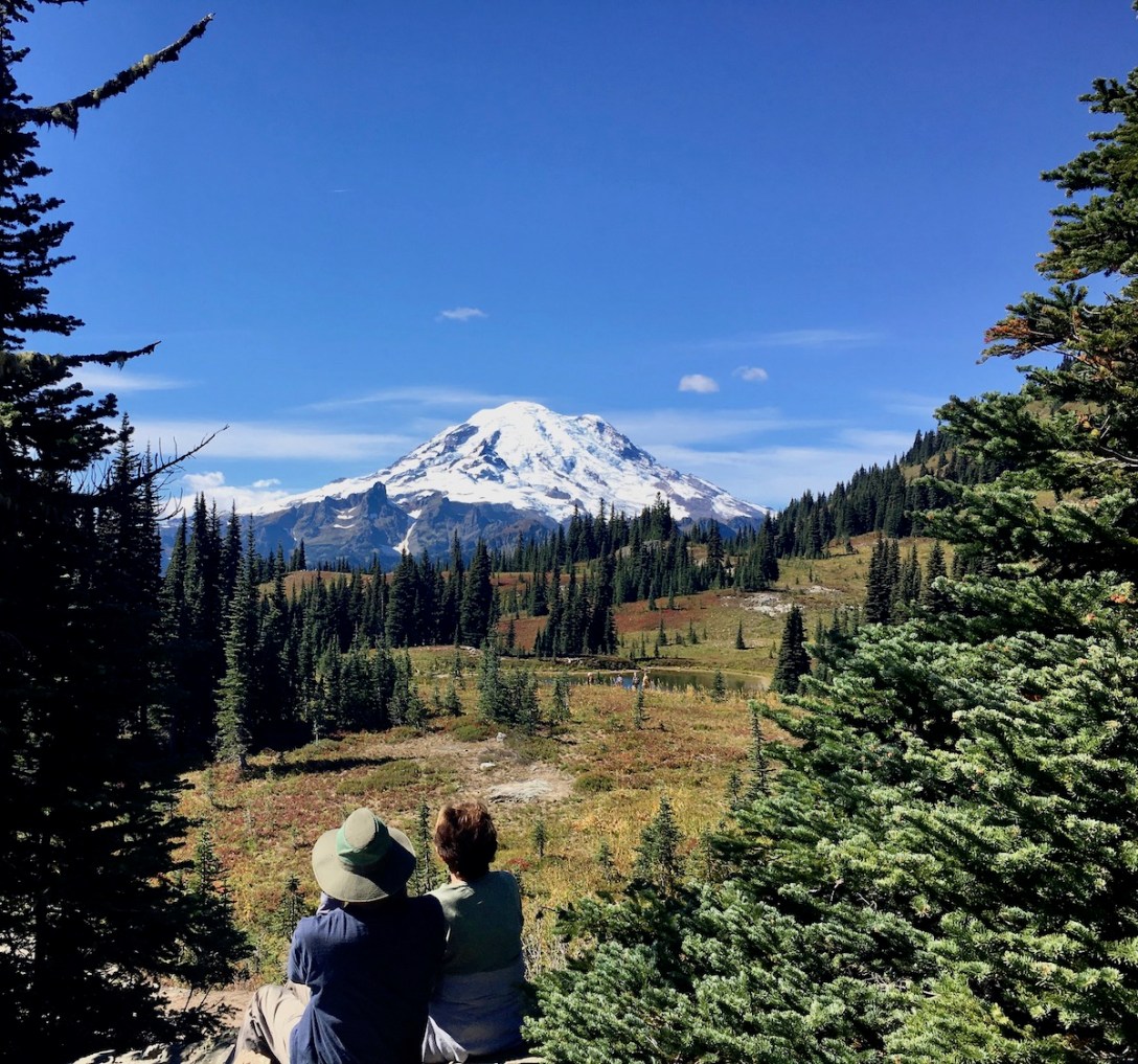 View of Mount Rainier from the Naches Peak loop trail in Mount Rainier National Park