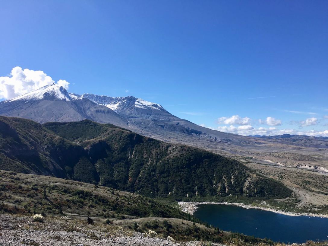 View of Mount St. Helens crater from Windy Ridge on east side of park at Mount St. Helens National Volcanic Monument