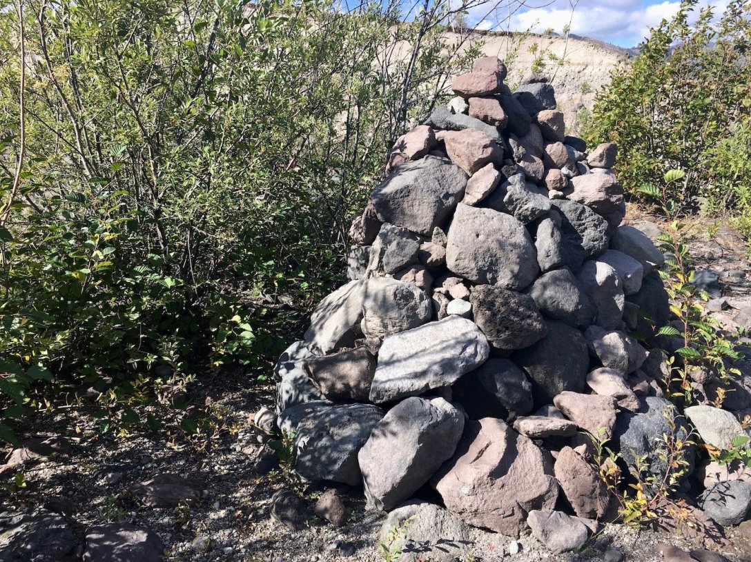 Stone Monument in the Thicket at Mount St. Helens National Volcanic Monument