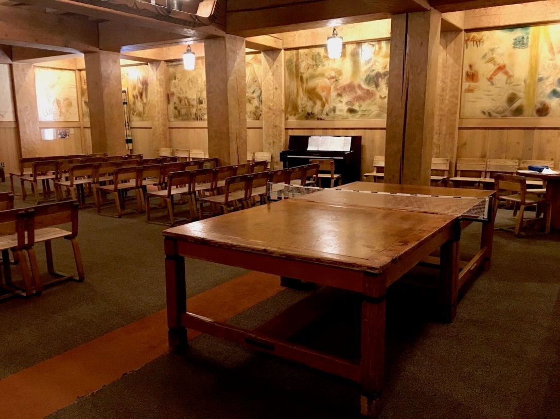 Antique Ping Pong table and murals Interior of Timberline Lodge in Mt. Hood, Oregon
