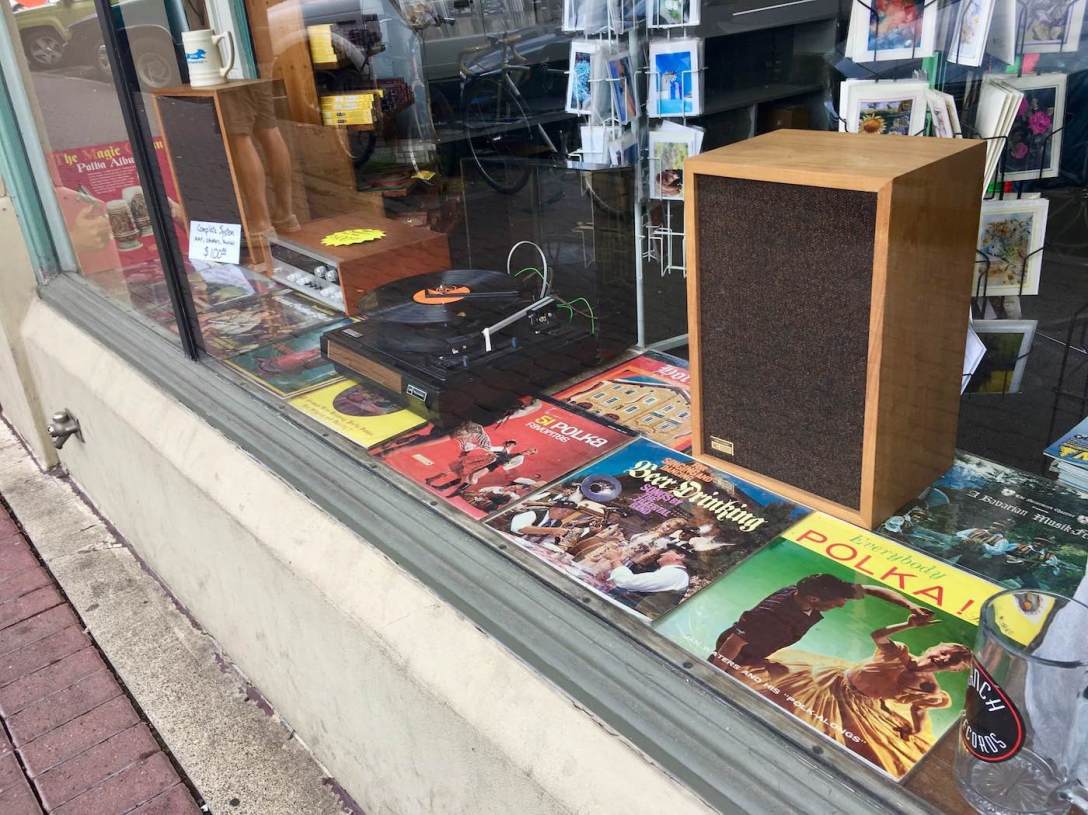 Polka LP display for Oktoberfest at Ranch Records at in downtown Bend, Oregon