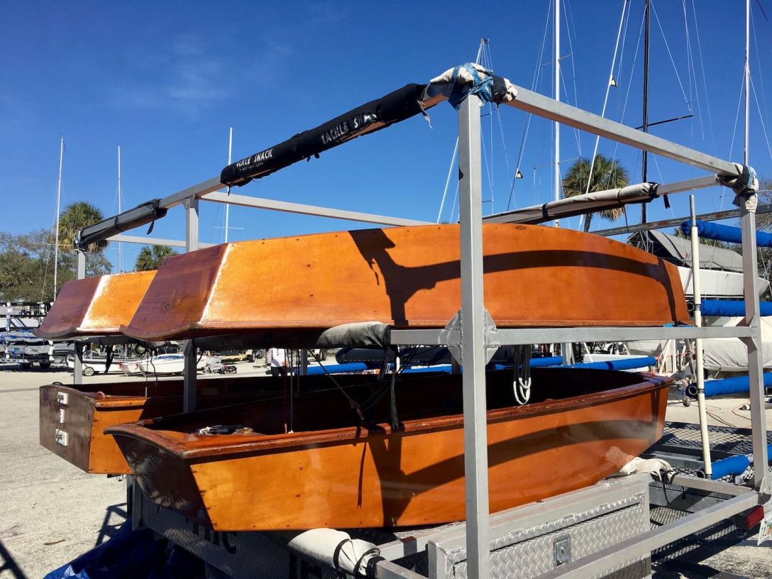 Restored Clark Mills Optimist Prams at St. Petersburg Sailing Center, downtown St. Pete Florida