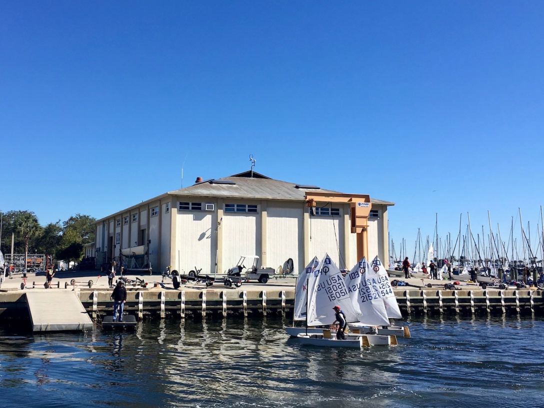Optimist Pram Sailboats Optis at St. Petersburg Sailing Center, downtown St. Pete Florida