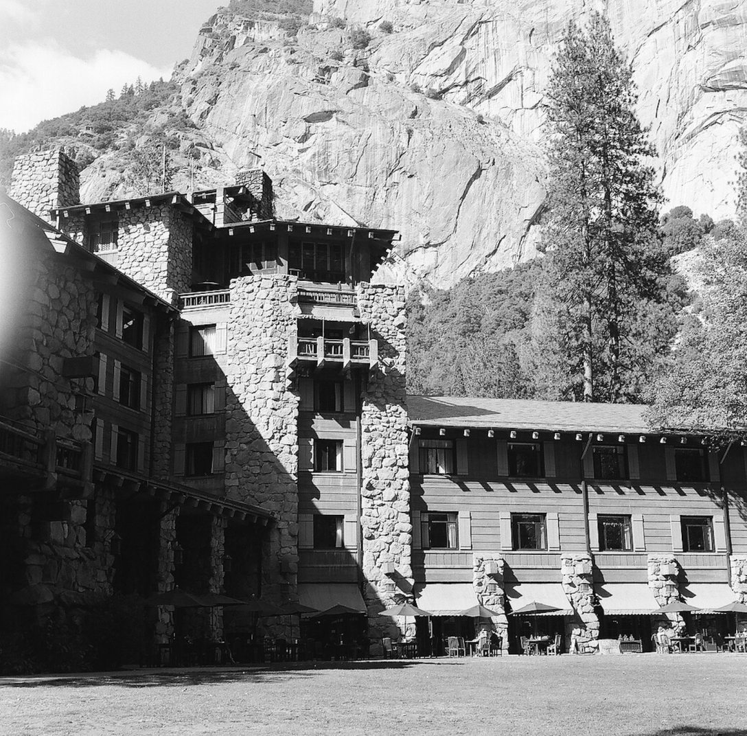 Medium format 120mm monochrome film photography The Ahwahnee - formerly The Majestic Yosemite Hotel in Yosemite National Park