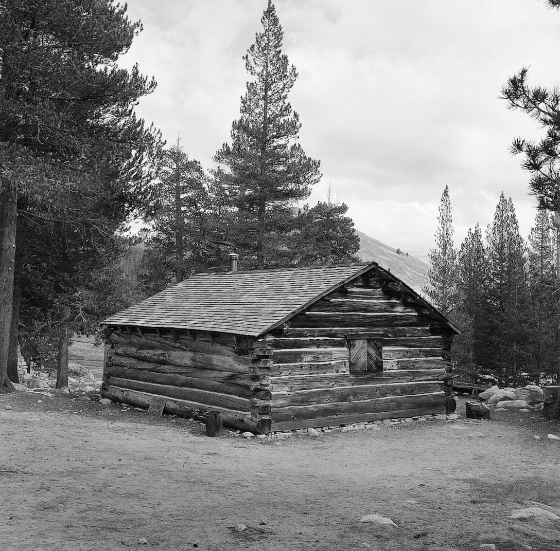 Medium format 120 mm monochrome film photography cabin in Tuolumne Meadows Yosemite National Park