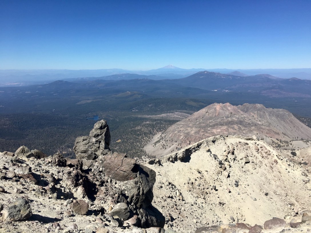View of Mt. Shasta from rim of the Lassen Peak caldera in Lassen Volcanic National Park