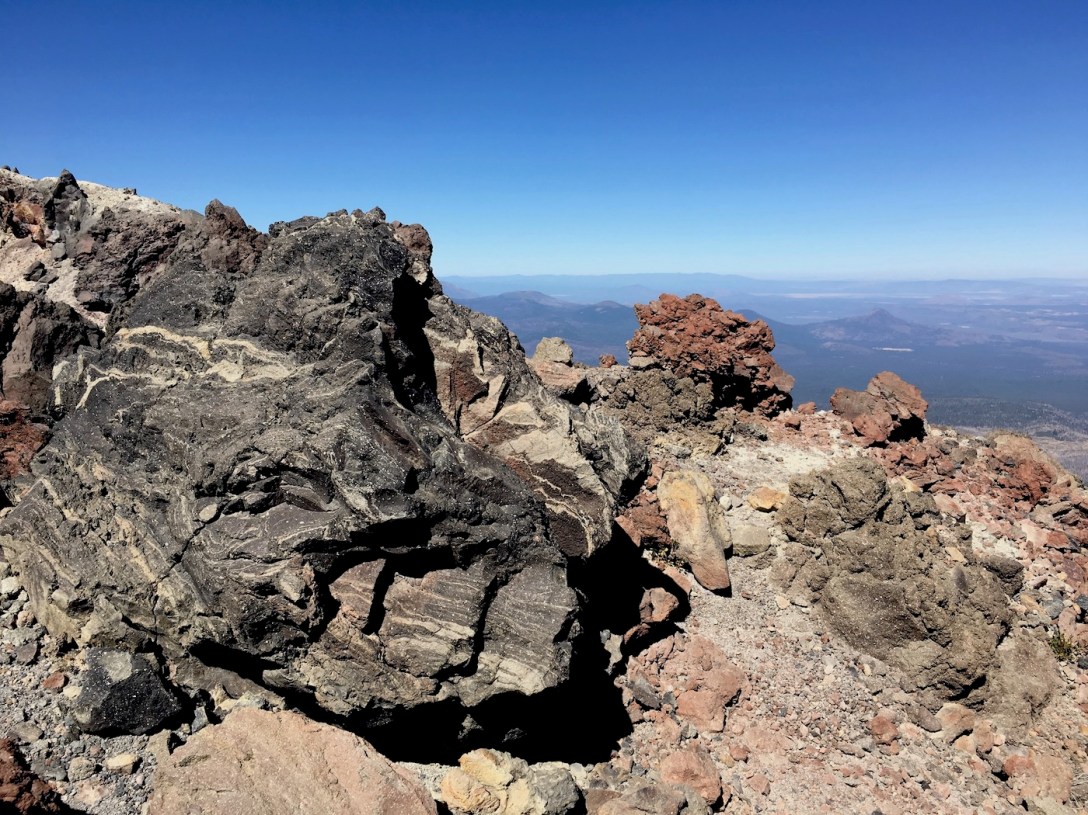 Interesting volcanic boulders on the rim of the Lassen Peak caldera in Lassen Volcanic National Park