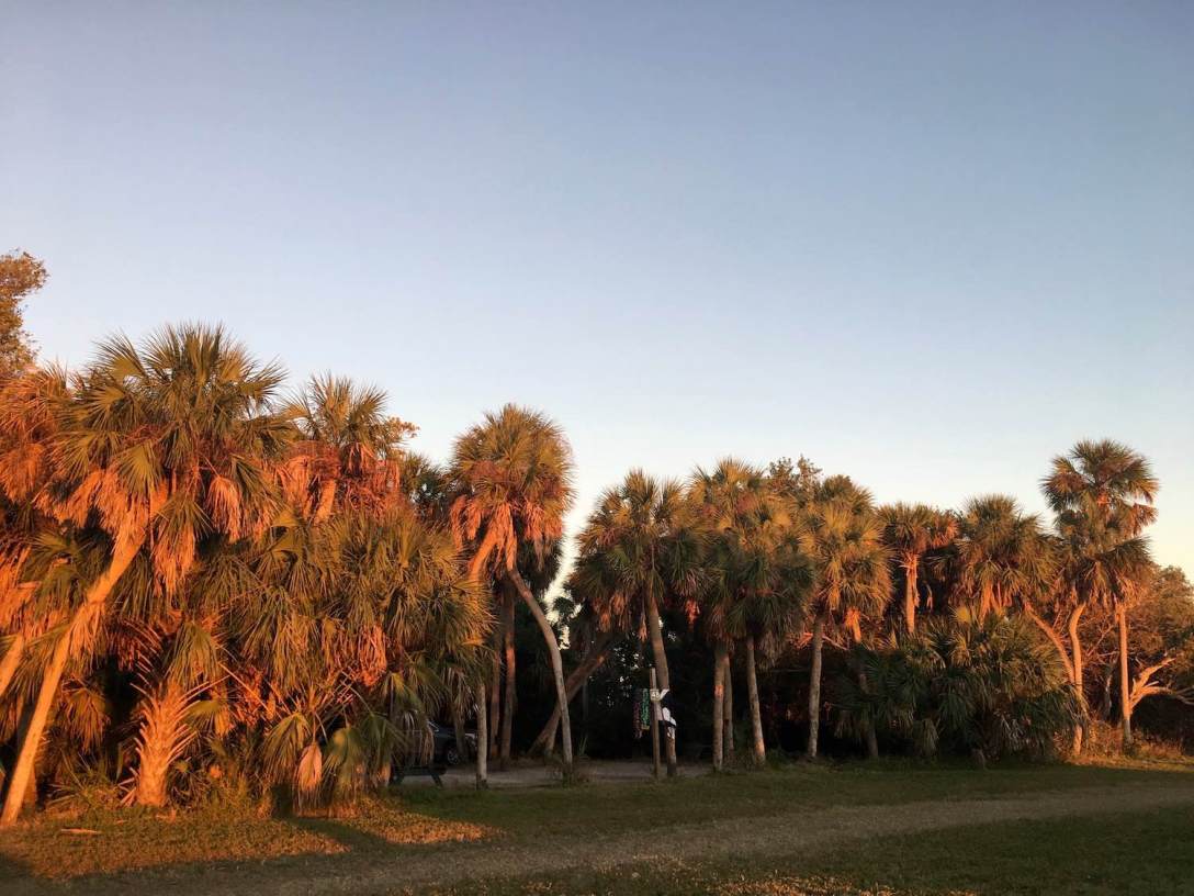 Sunset view of the campsites along the bay in Fort De Soto Park