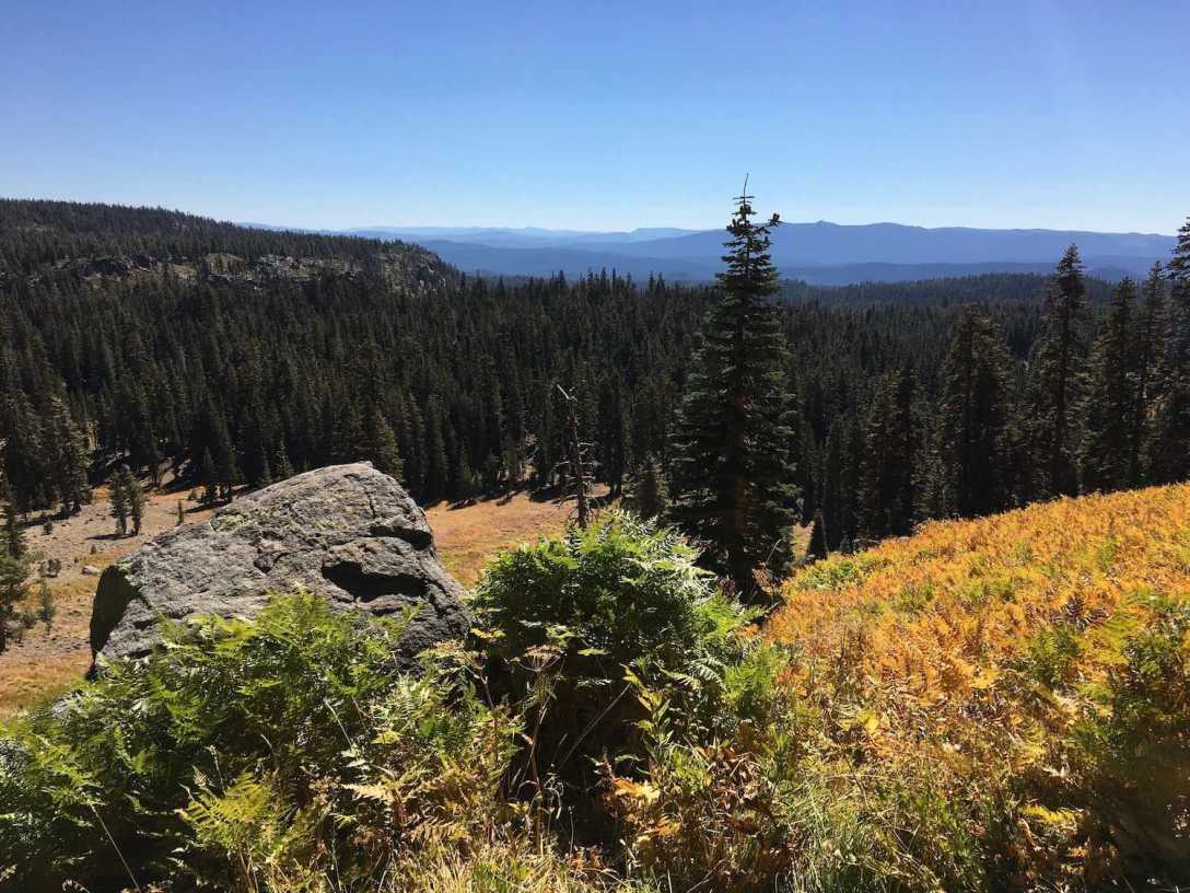 Overlooking Kings Meadow and mountain vistas in autumn from the King Creek Trail in Lassen Volcanic National Park