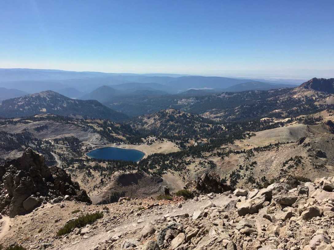 Mountain and lake views from the Lassen Peak Trail Lassen Volcanic National Park California