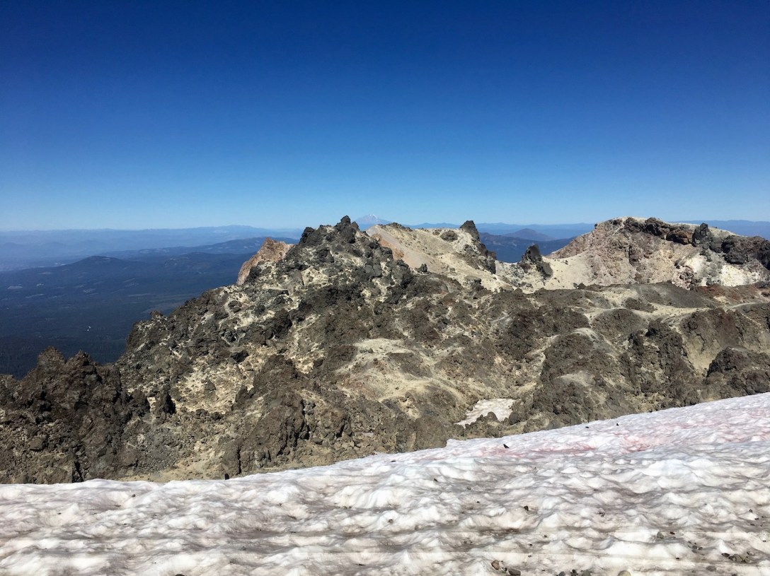 Lassen Peak caldera and permanent snowfield in Lassen Volcanic National Park