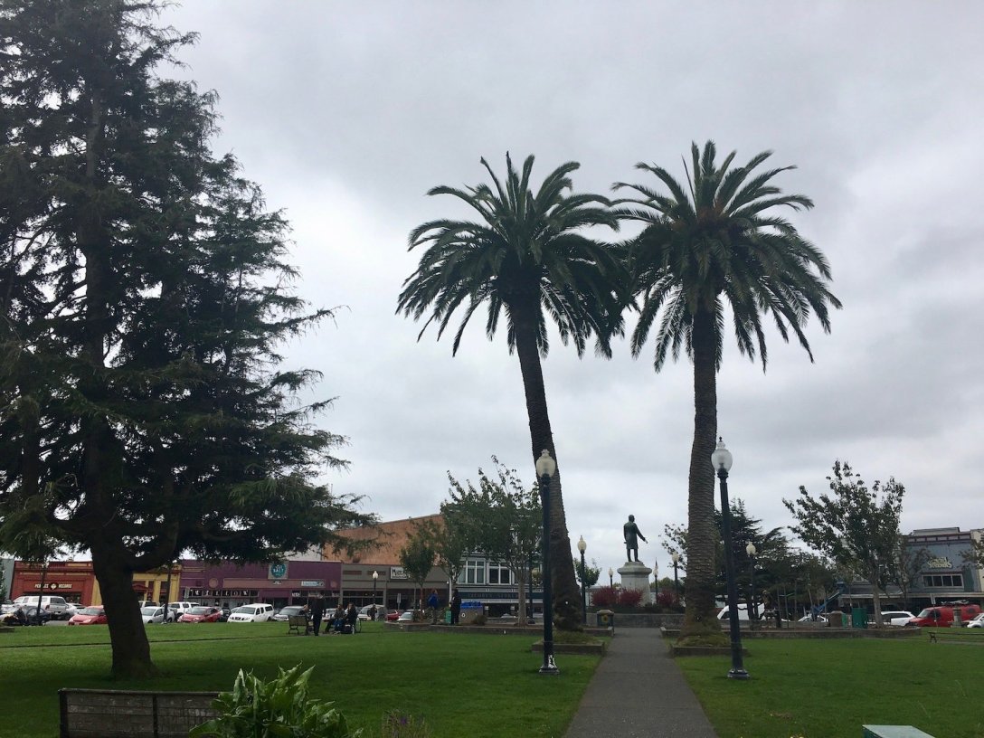 Park at the square in historic downtown Arcata, California