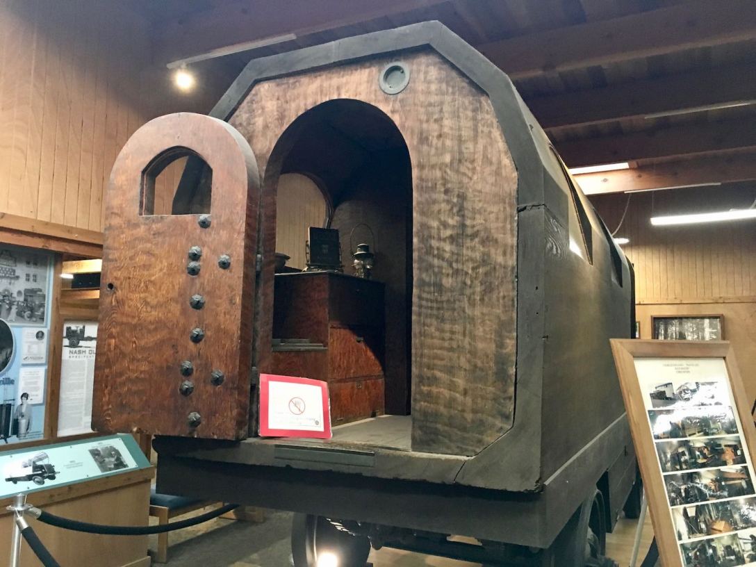 Charles Kellogg's travel log redwood tree truck in Humboldt Redwoods State Park visitor center