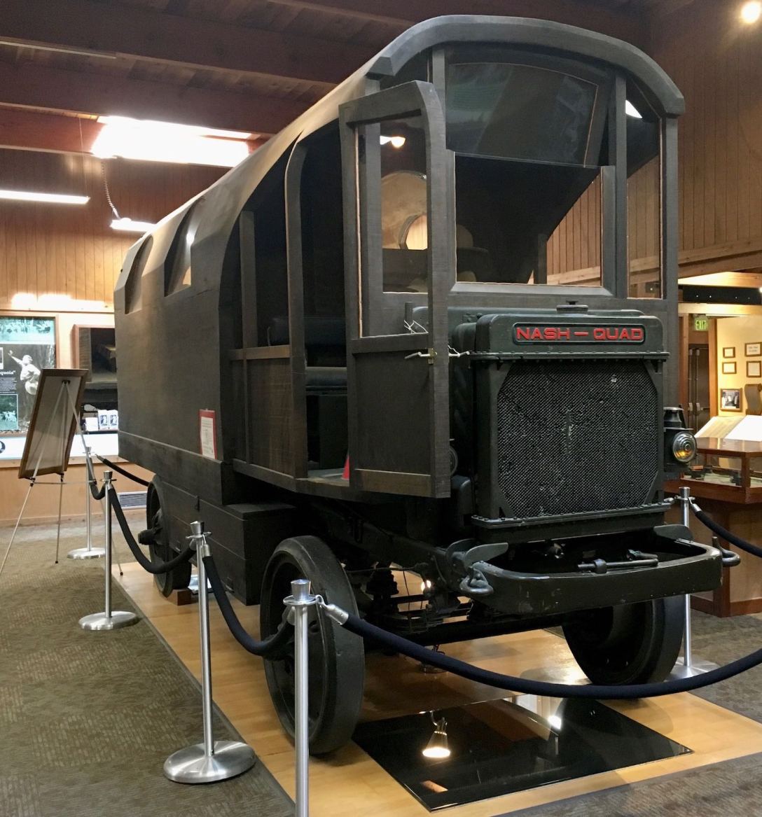 Charles Kellogg's travel log redwood tree truck in Humboldt Redwoods State Park visitor center
