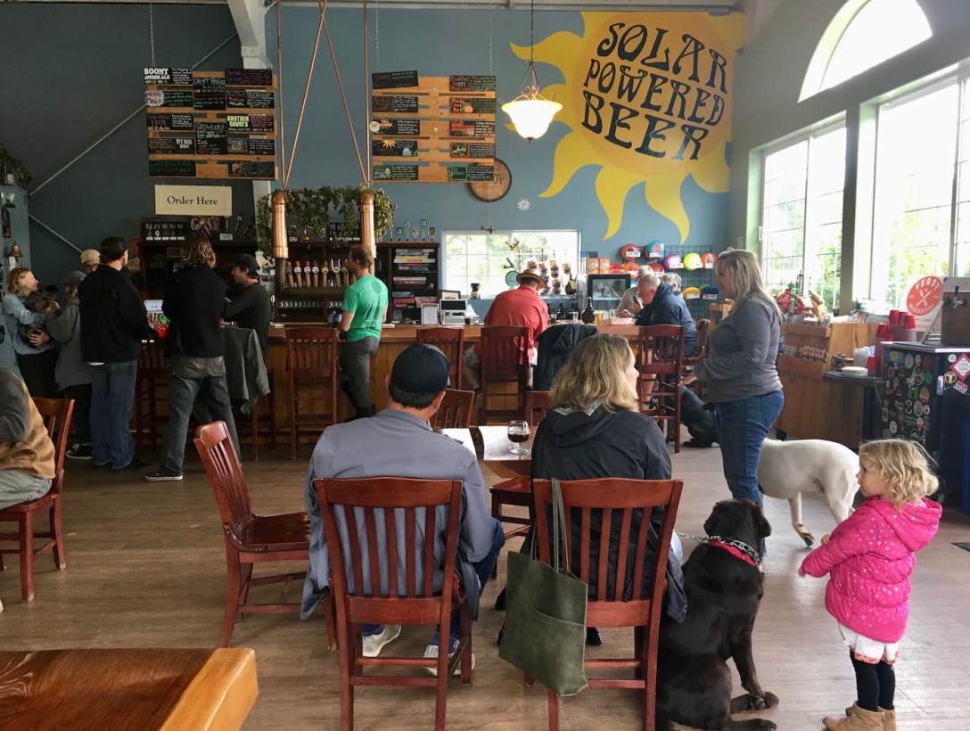 Dog-friendly and family-friendly Anderson Valley Brewing tap room in Boonville, California