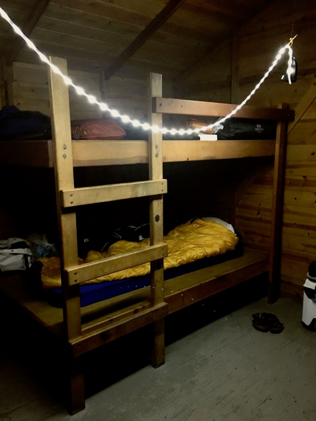 Inside a primitive cabin at California's Hendy Woods State Park