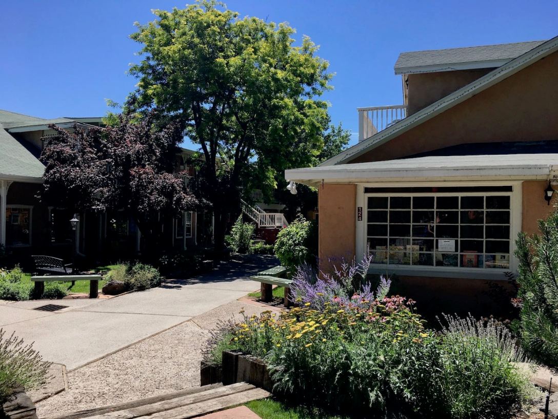 Dog-friendly op. cit. new and used bookstore on Bent Street in Taos, New Mexico