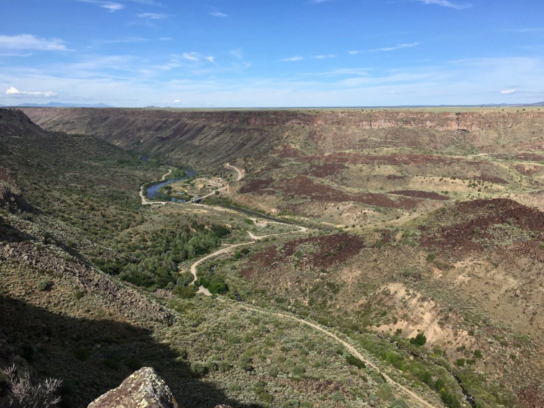 Orilla Verde Recreation Area in the Rio Grande Gorge, viewed from Eastern Rim trails in Rio Grand del Norte National Monument