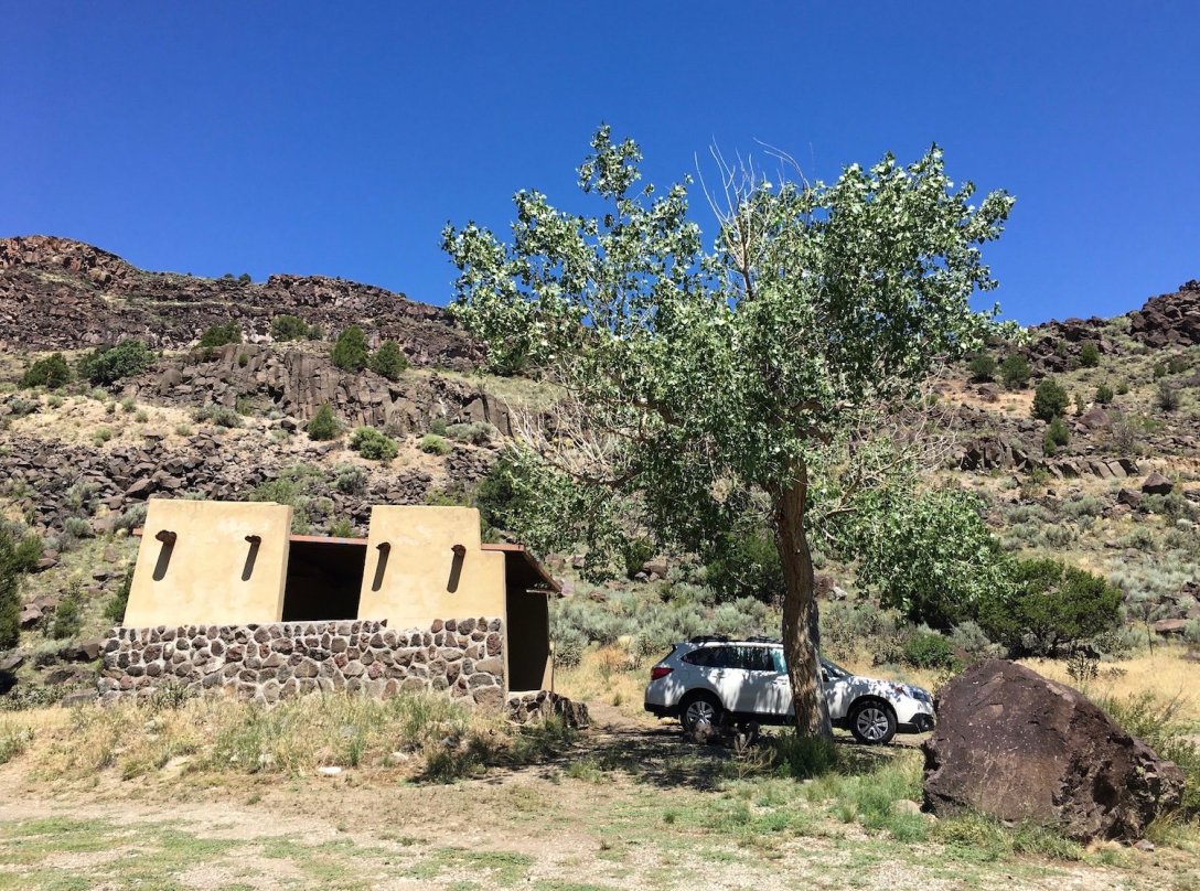 Subaru at my campsite in Taos Junction campground in Orilla Verde Recreation Area