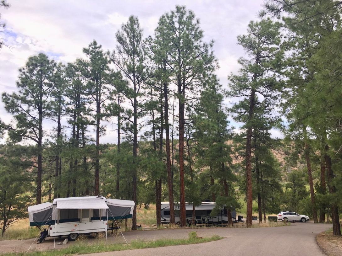 RV camping at the Juniper Family Campground in Bandelier National Monument
