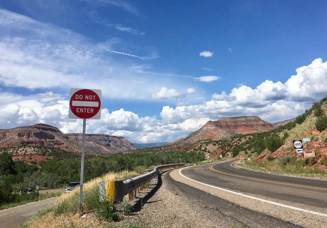 Views along Hwy 4 - Rainbow colored rocks west of Jemez Springs, New Mexico