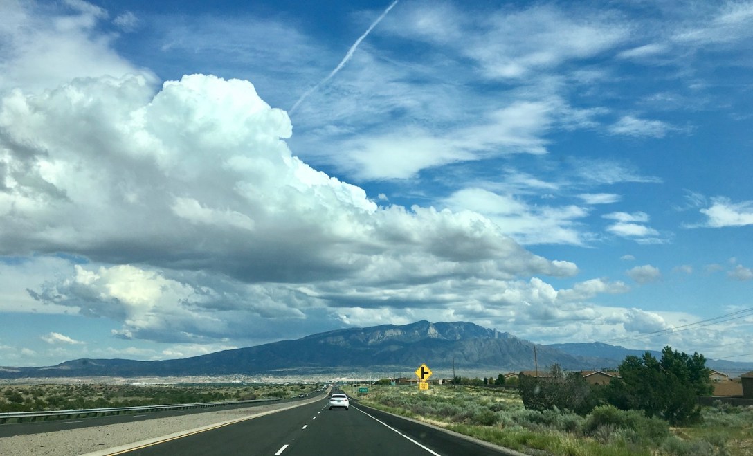 Approaching the Sandia Mountains from US-550 near Albuquerque